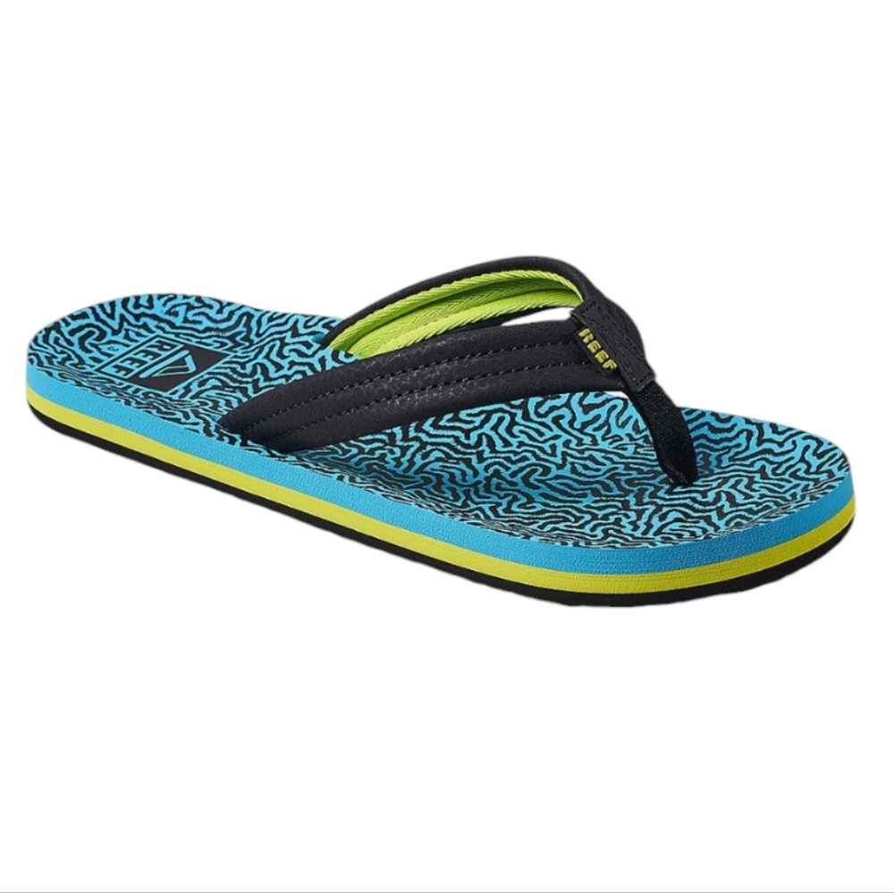 NWT Reef Ahi Kids Flip Flops Blue Coral Reef Print